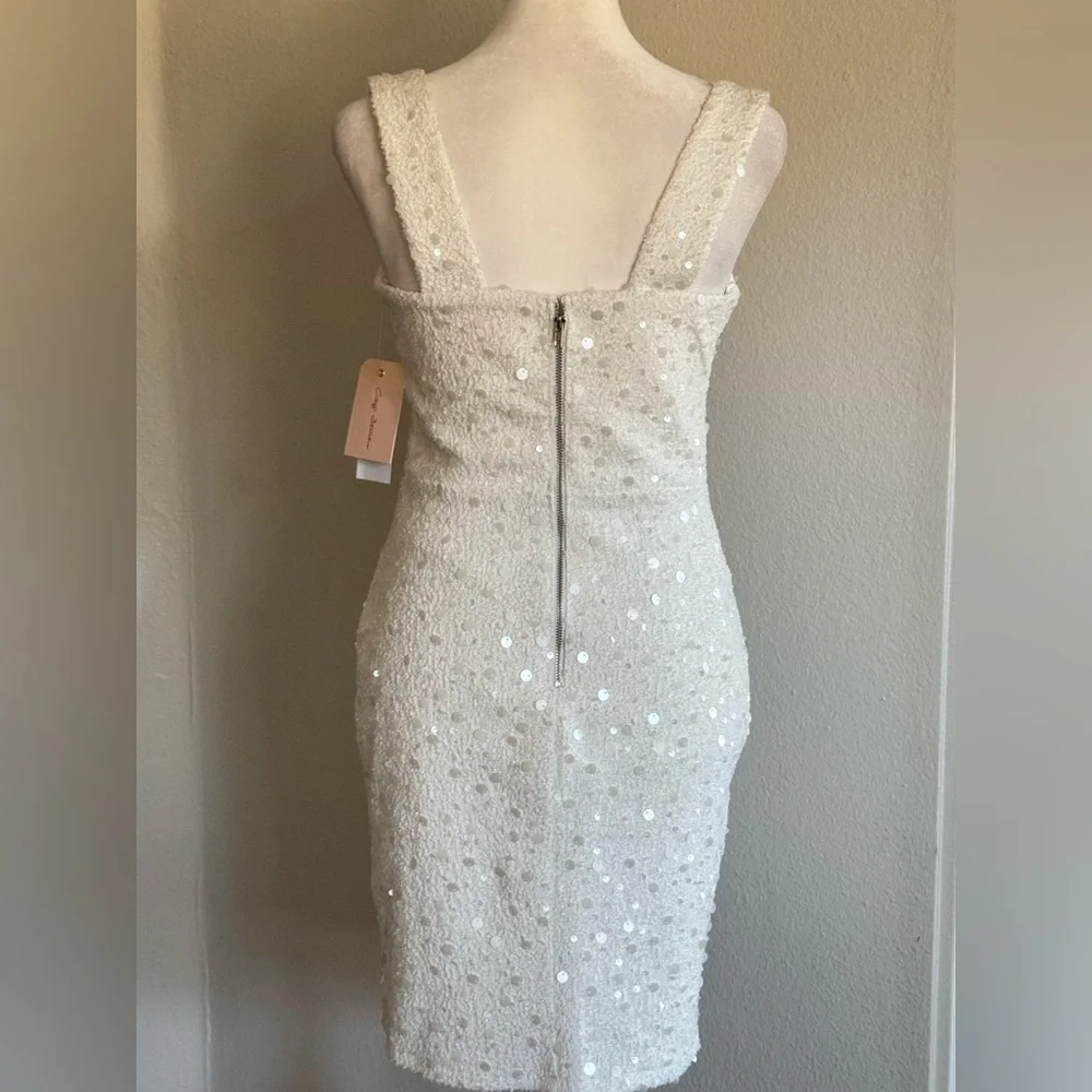 City Studio Juniors' Sequin Boucle Sleeveless Bodycon White Dress - Picture 6 of 8